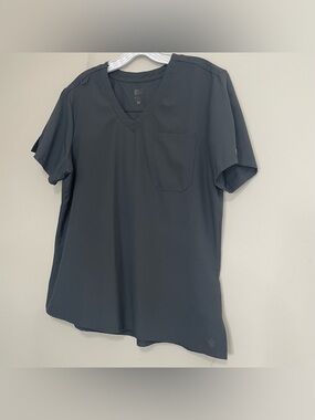 Med Couture Pewter V-Neck Scrub Top with Pocket~ Size Large ~ Medical Staff